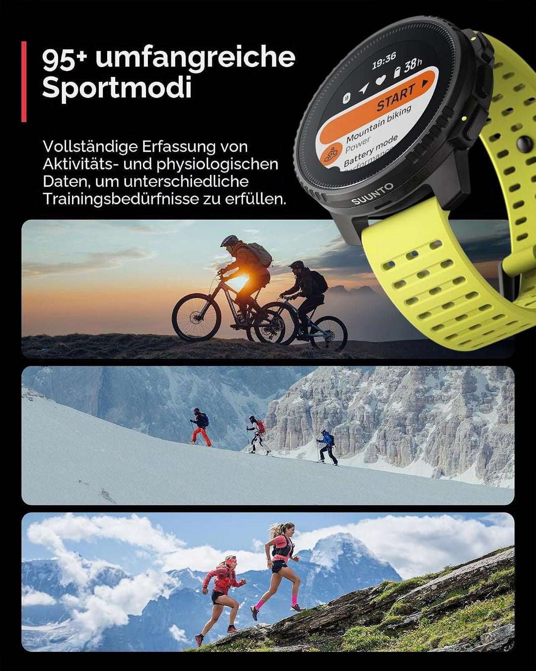 SUUNTO Vertikal: Abenteuer-GPS-Uhr, grosses Display, Offline-Karten, Solarladung Lime Black Edelstah