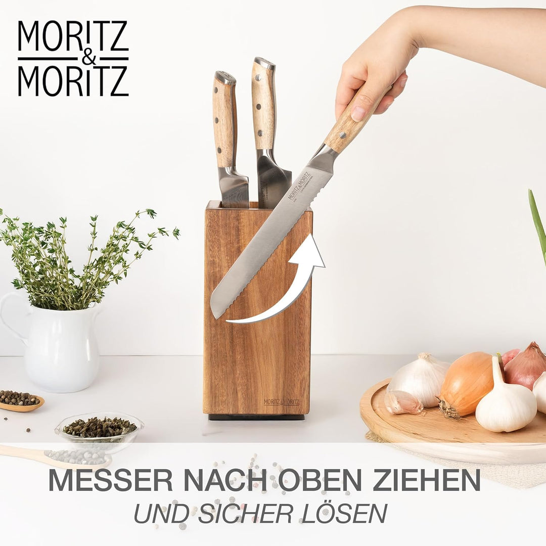 Moritz & Moritz Messerblock Akazie drehbar 360° - Messerhalter Magnetisch mit Drehfuss & herausnehmb
