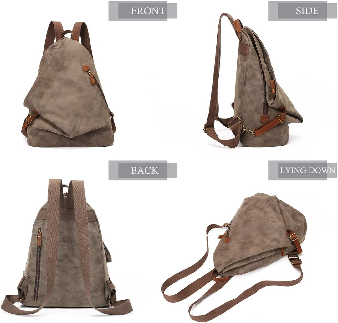 Retro Segeltuch Rucksack PU Vintage Rucksäcke PU Leder Daypack Reisetasche Schulterrucksack für Herr