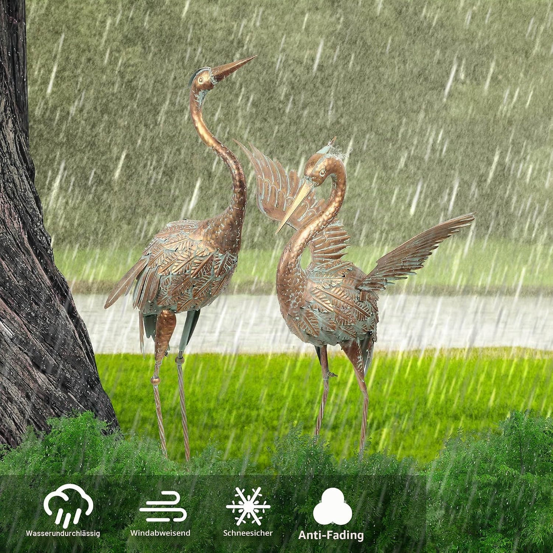 TERESA'S COLLECTIONS Metallvögel Kraniche Gartenfiguren für Teich 2er Set 99/ 85cm grosse Vogel Kran