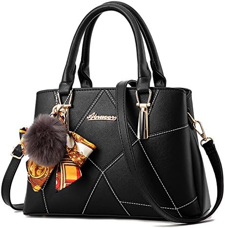 NICOLE&DORIS Modische Damen Handtasche aus Kunstleder Schwarz, Schwarz