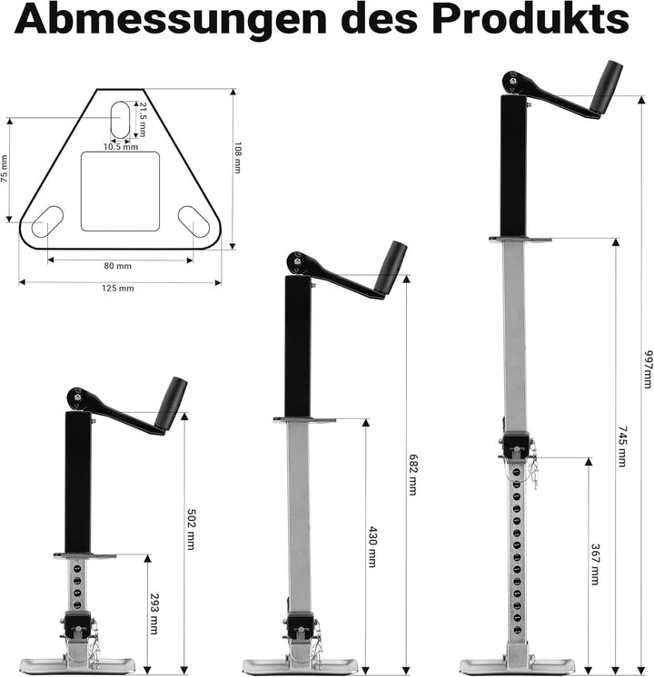 Wiltec Stützfuss 900 kg Kurbel Oben mit A-Rahmen-Halterung, höhenverstellbare Anhängerstütze mit Fus