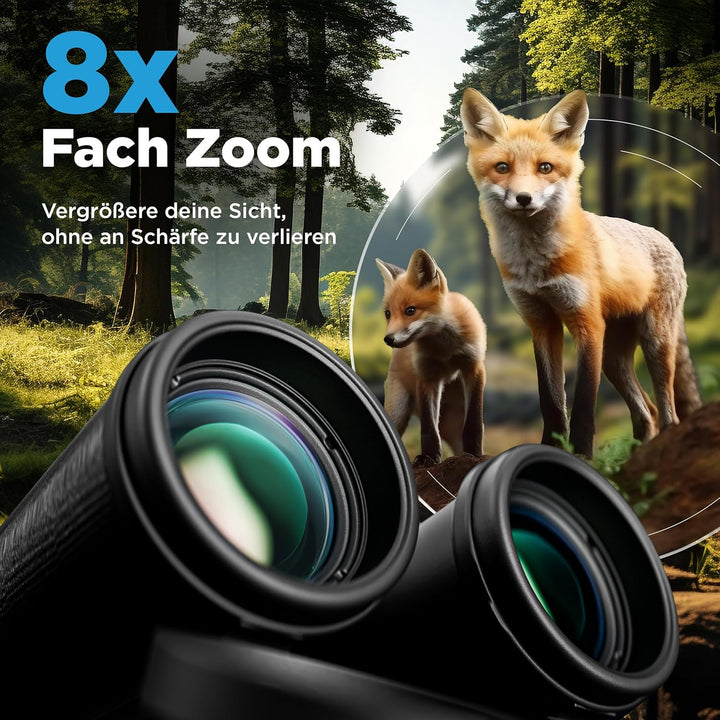 AlpinSpirit© Fernglas 8x42 inkl. Hardcase & Zubehör (Testsieger) – geeignet für Brillenträger - komp