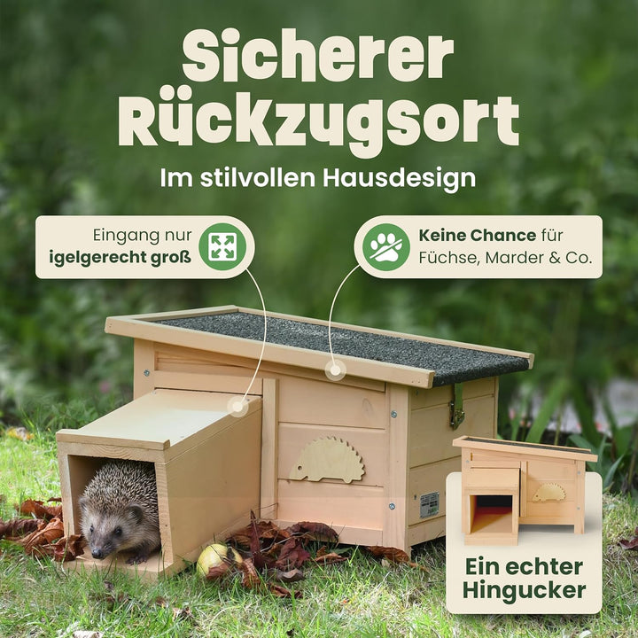zooprinz Igelhaus Winterfest mit Boden – sicheres Outdoor Igelhotel für den Garten, wetterfestes Hol