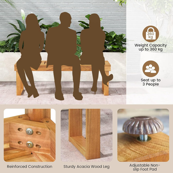GIANTEX Gartenbank 3 Sitzer, 132 × 34 × 43,5 cm Sitzbank Massivholz, Parkbank Garten Holzbank bis 36
