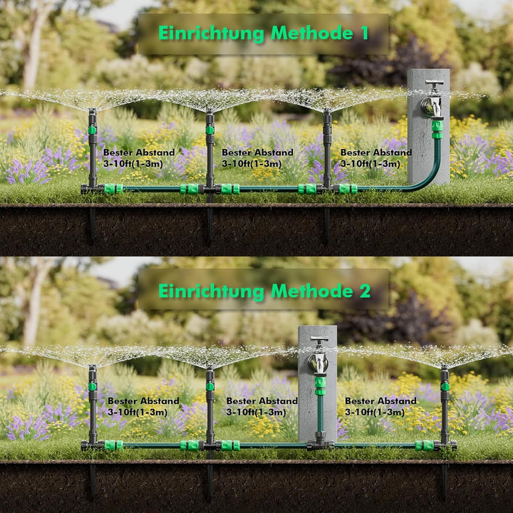 RESTMO Rasensprenger mit Erdspiess zur Gartenbewässerung, Mehrfach einstellbares Rasensprinkler, Fle