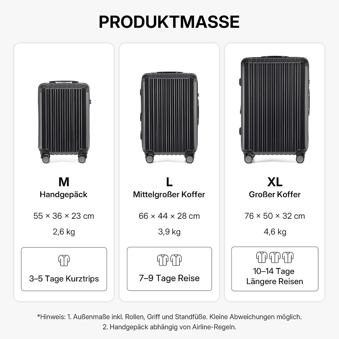 Münicase M816 TSA-Schloss Koffer Reisekoffer Trolley Kofferset Hardschale Boardcase Handgepäck (Schw
