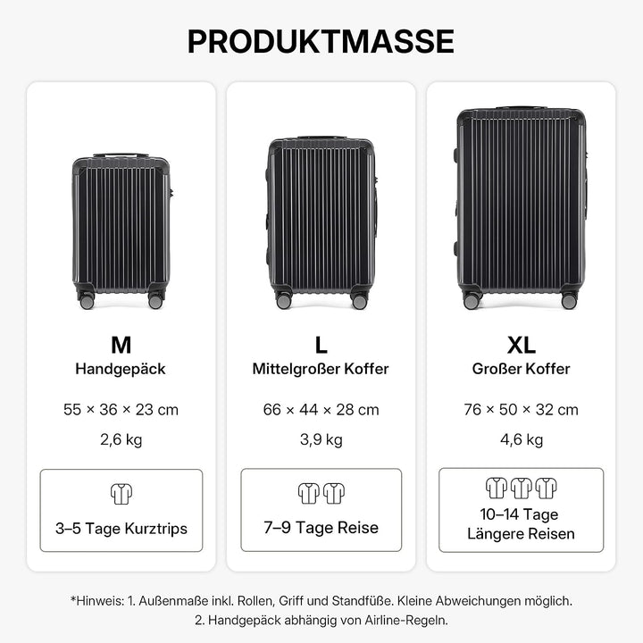 Münicase M816 TSA-Schloss Koffer Reisekoffer Trolley Kofferset Hardschale Boardcase Handgepäck (Schw