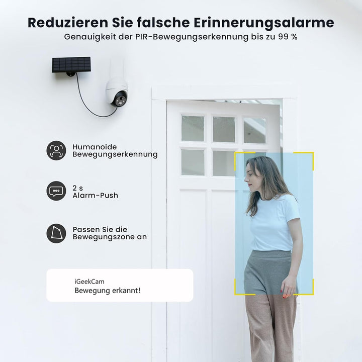 ieGeek 5MP Überwachungskamera Aussen Akku, PTZ Überwachungskamera Aussen WLAN mit Solarpanel,PIR-Bew