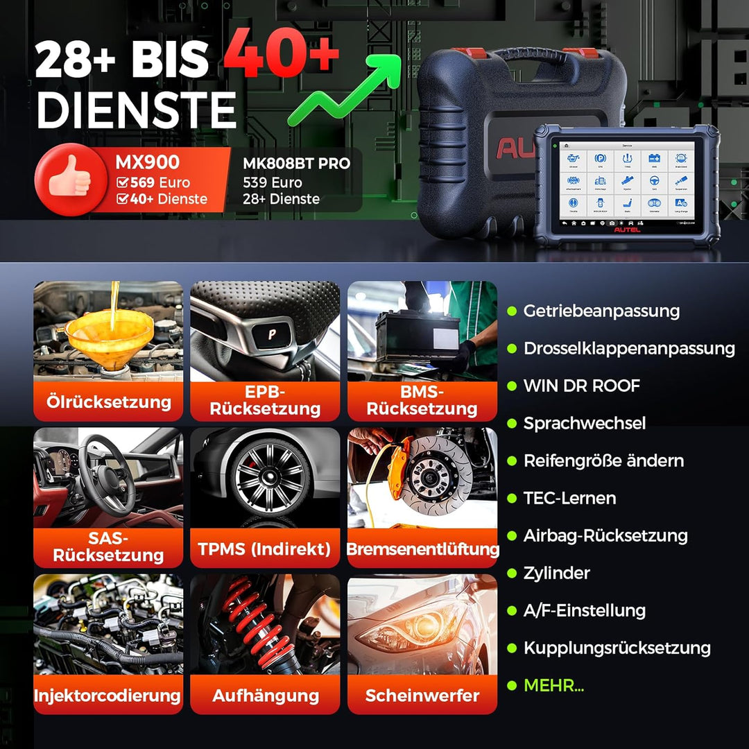Autel MaxiCheck MX900 OBD2 Diagnosegerät Auto, 2025 Funktion wie MK900 MK900BT, Upgrade MaxiCOM MK80