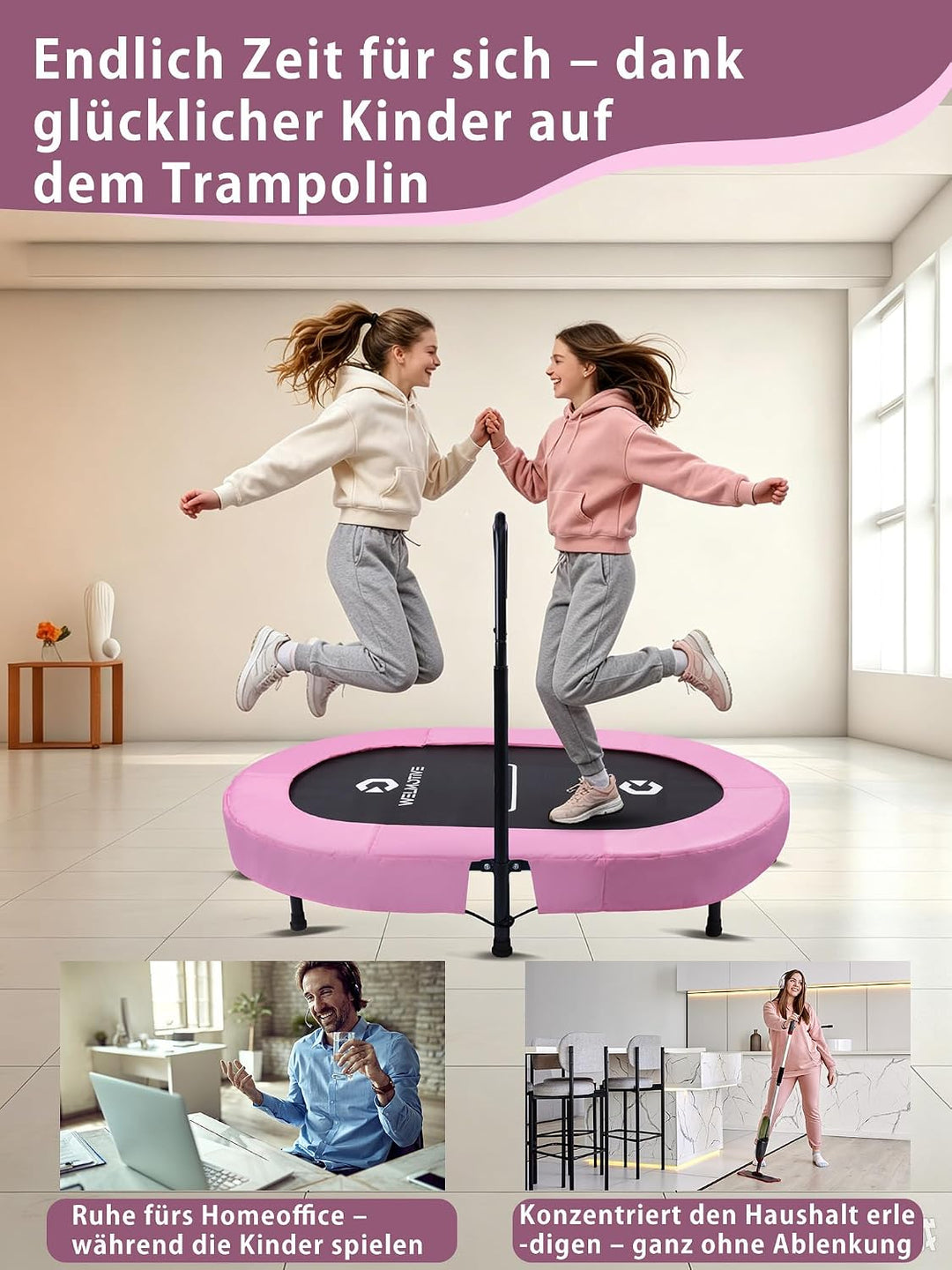 Ovales Indoor Trampolin für 2 Personen geräuscharm belastbar bis 150kg Ideal für Kinder &amp; Erwachsene