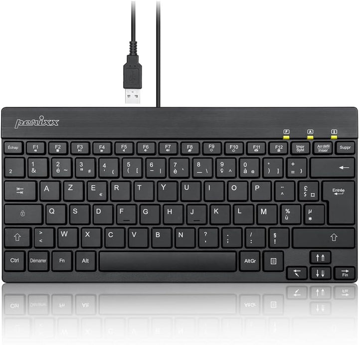 perixx PERIBOARD-426 Mini-Tastatur mit USB-Kabel, Französisch AZERTY, Schwarz, Schwarz