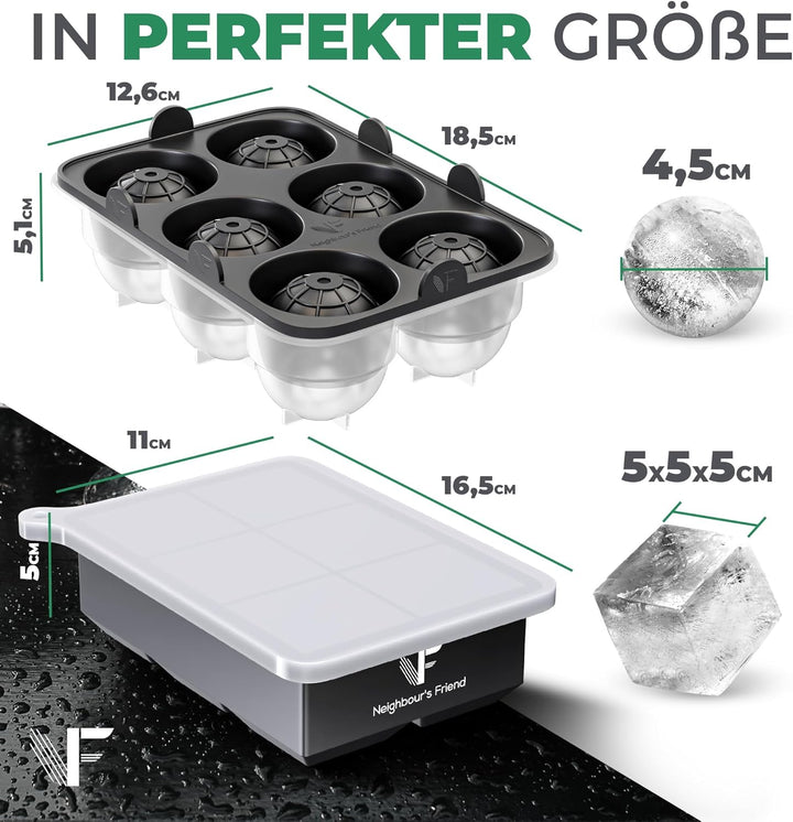 Neighbour's Friend Patentierte Eiskugelform mit XXL Eiswürfelform - Grosse Eiswürfelform rund Platin