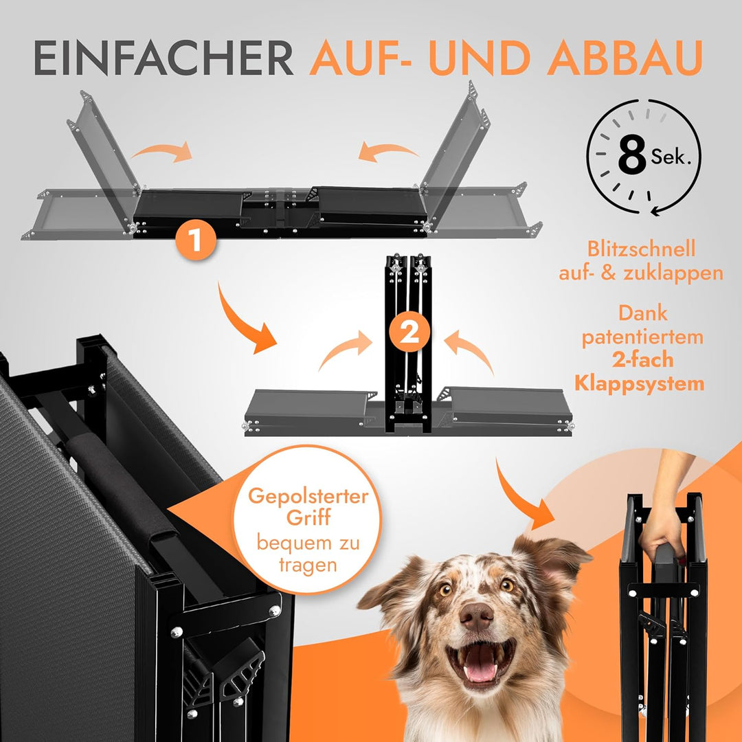 Hunderampe - 1,80 m Ultra-lang - [Einstiegstraum] - stabile Premium Hunderampe Auto klappbar - Anti-