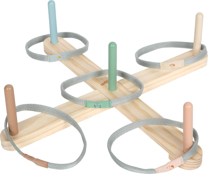 small Foot Ringwurfspiel „Garden Buddies“ aus Holz, Spielset mit niedlichen Tiermotiven, 5 Zielstäbe