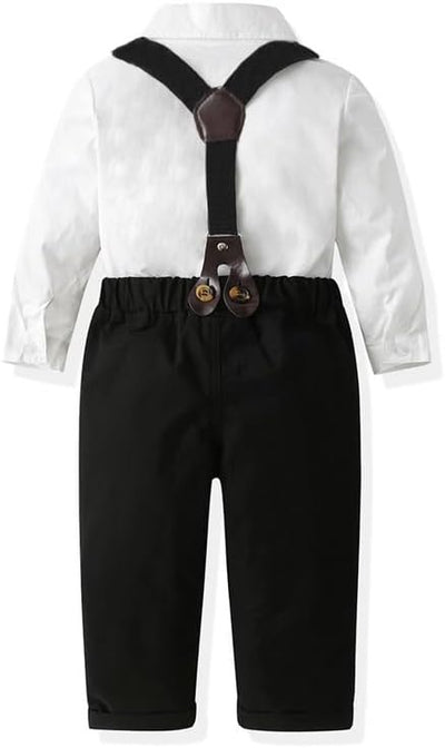 Baby Jungen Anzug Bekleidungssets Kleid Strampler hosenträger Fliege Krawatte 4tlg Anzug Gentleman F