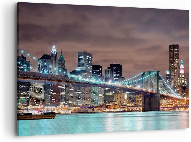 Bilder auf Leinwand 100x70cm Leinwandbild Stadt Brücke Wolkenkratzer Gross Wanddeko Bild Schlafzimme