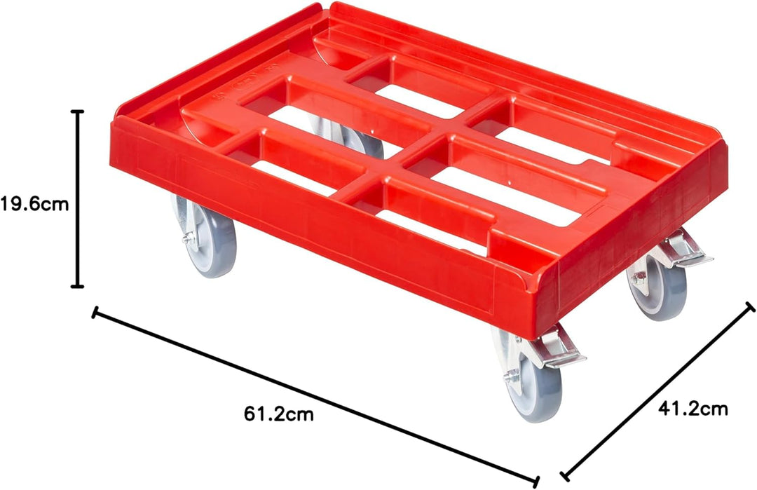 5 Stück Transportroller für Kisten 60 x 40 cm mit 2 Bremsen in rot