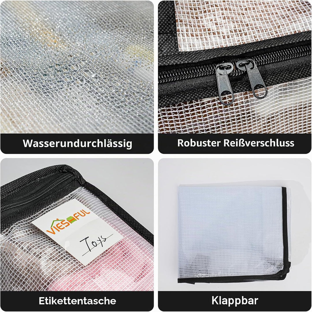 Vieshful 6 Stück Klare Aufbewahrungstaschen mit Etikett 22L – PVC Netz Aufbewahrungsbeutel mit Reiss