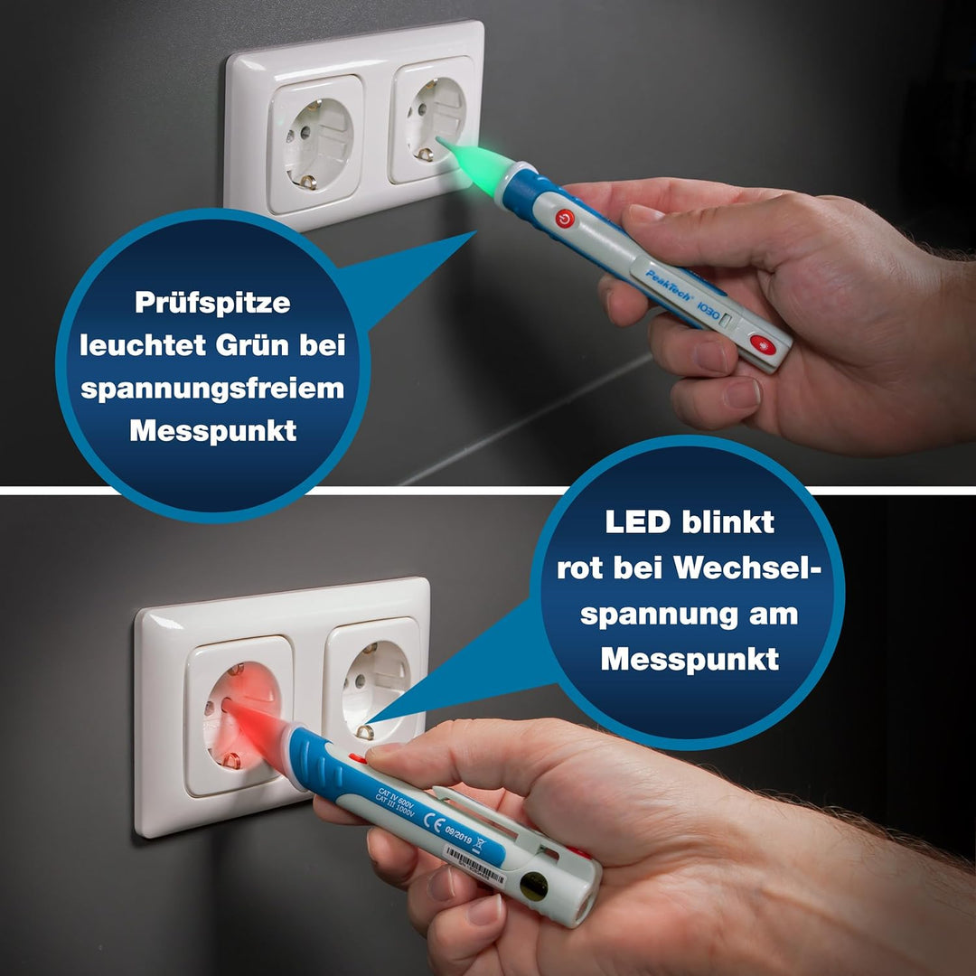 PeakTech 1030 AC Spannungsprüfer berührungslos [+LED Signal Lampe & Vibration] 50-1000 V AC Betriebs