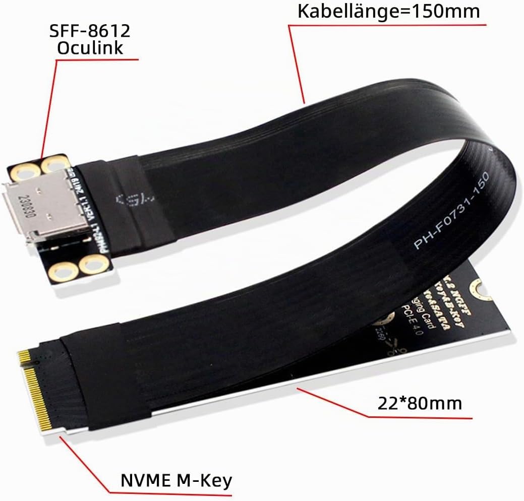 cablecc PCI-E4.0 M.2 M-Key 2280 NGFF auf Oculink SFF-8612 SFF-8611 Hostkabel für NVME U.2 SSD eGPU,