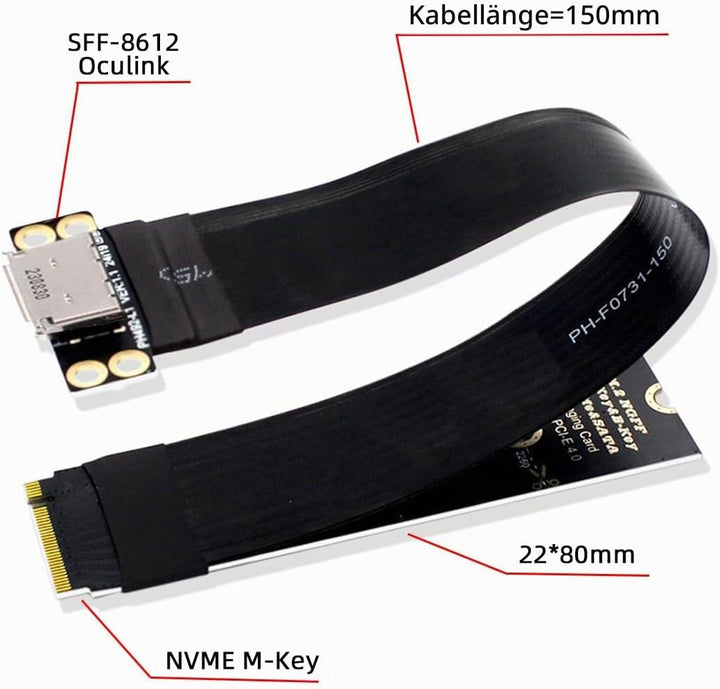 cablecc PCI-E4.0 M.2 M-Key 2280 NGFF auf Oculink SFF-8612 SFF-8611 Hostkabel für NVME U.2 SSD eGPU,
