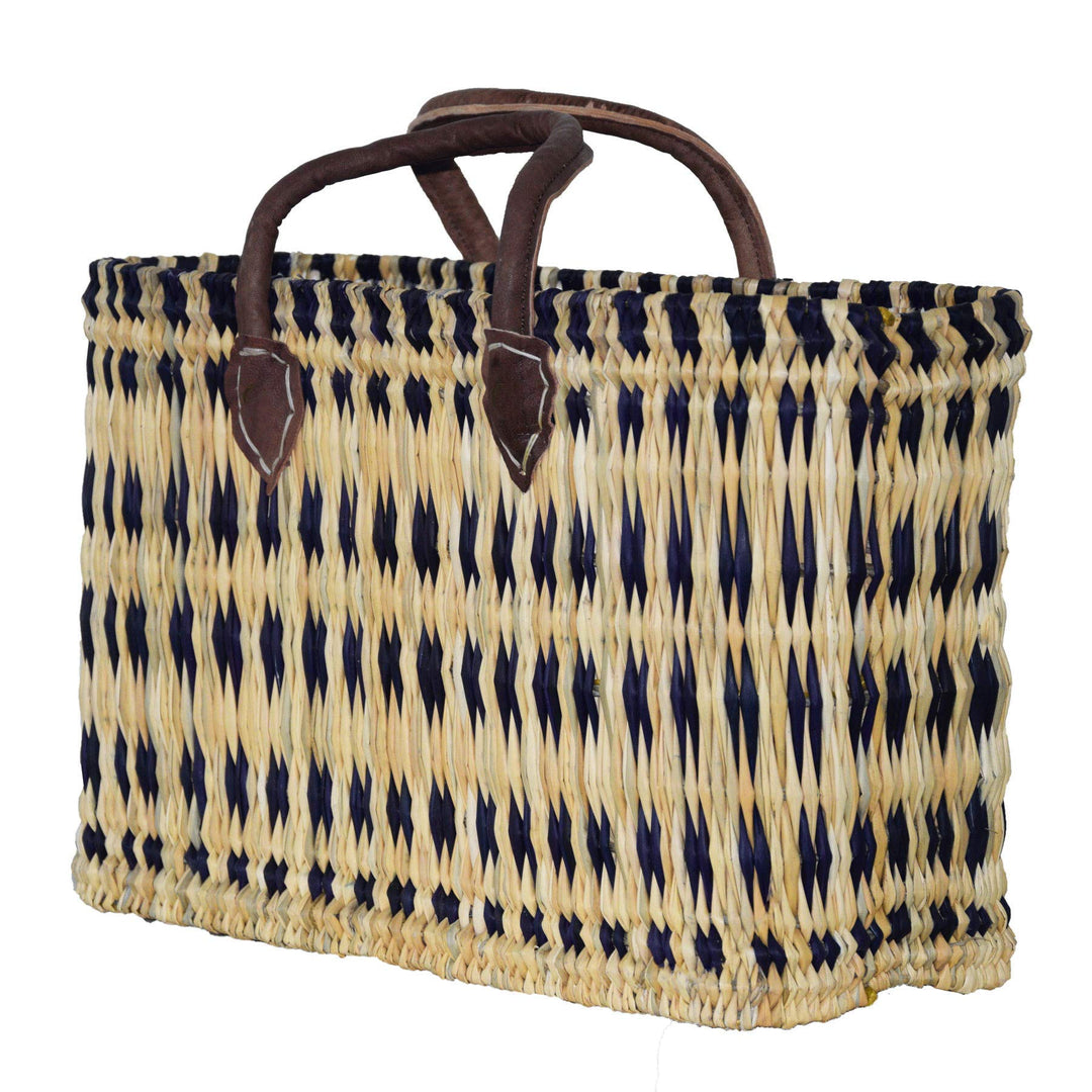 Simandra Einkaufskorb aus Seegras I geflochtene Tasche mit Ledergriff I gross mit kurzem Griff I Bla