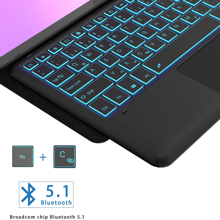 Für Lenovo Idea Tab Pro Tablet 12.7" Hülle mit Tastatur - 7 Farben Beleuchtung Abnehmbare Trackpad C
