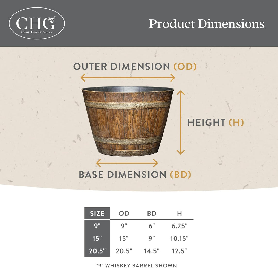 Classic Home and Garden 74 Whiskyfass, 22,9 cm, Eiche im Used-Look 9" Whiskey Barrel Eiche im Used-l