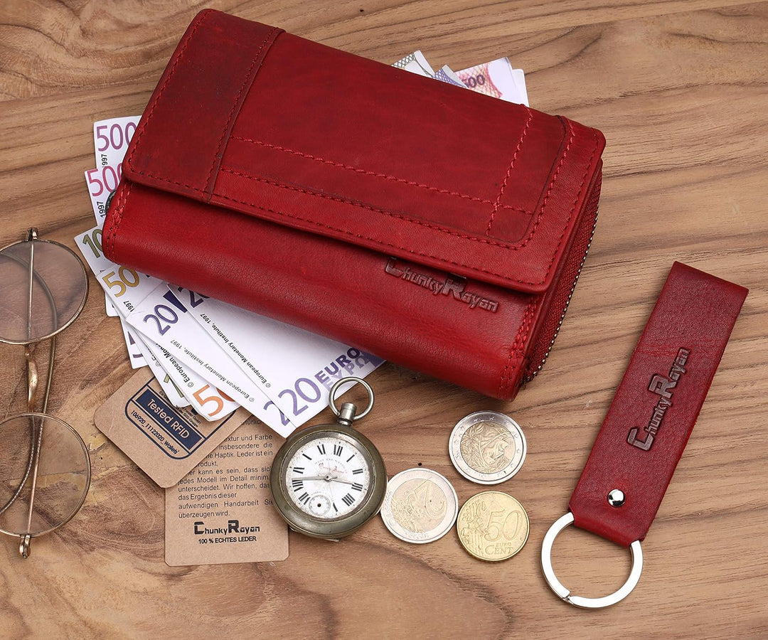 Chunkyrayan Echtleder Damen Geldbörse Hochwertig Vintage RFID Schutz inklusive Leder Schlüsselanhäng