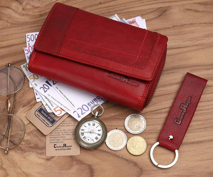 Chunkyrayan Echtleder Damen Geldbörse Hochwertig Vintage RFID Schutz inklusive Leder Schlüsselanhäng