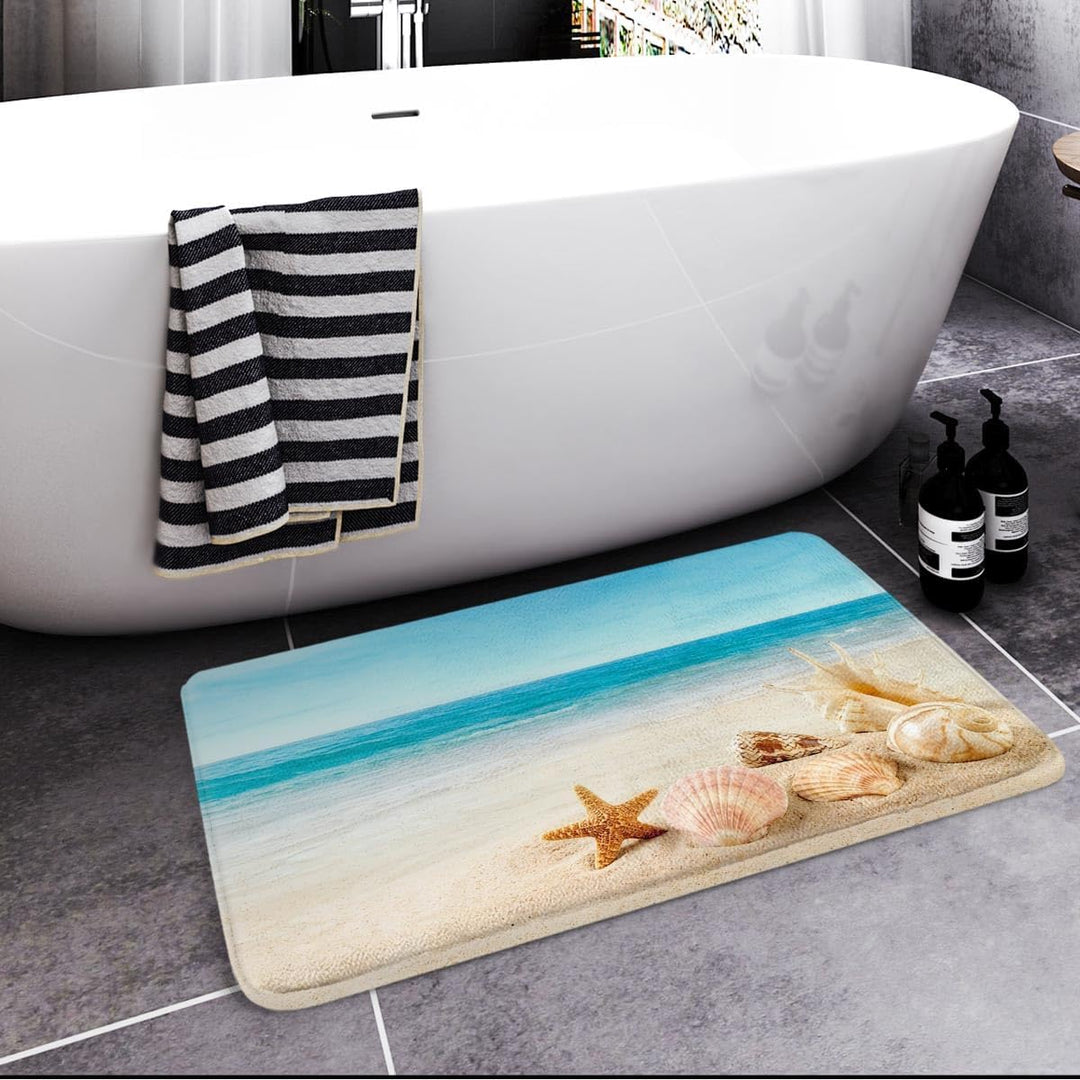 Britimes Badematten für Badezimmer, Badteppiche, rutschfest, Strand, Seestern, Muschel, waschbarer B