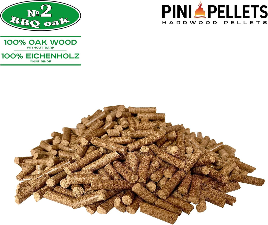 PINI Grillpellets 15 KG – Holzpellets 100% Eiche №2 zum Grillen, Räuchern, Smoken auch für pelletbet