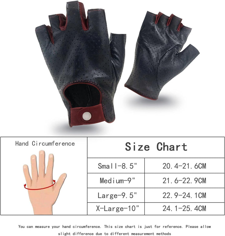 ZLUXURQ Herren-Lederhandschuhe Vollmaschige Fingerlose Halbfinger-Fahrhandschuhe Large-9.5" Schwarz