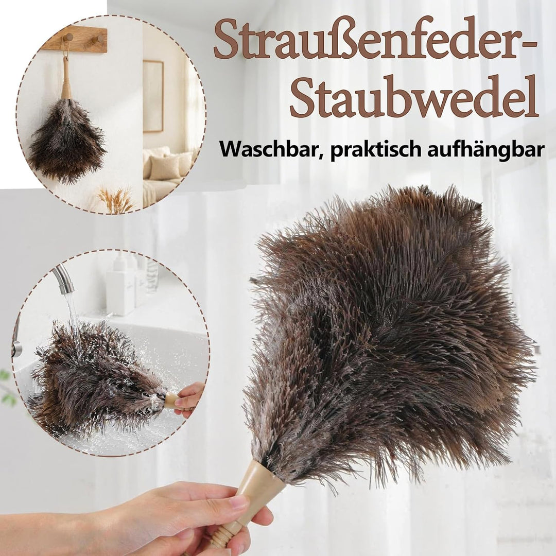Staubwedel Straussenfedern Teleskop bis 135cm Mit austauschbarem Federkopf