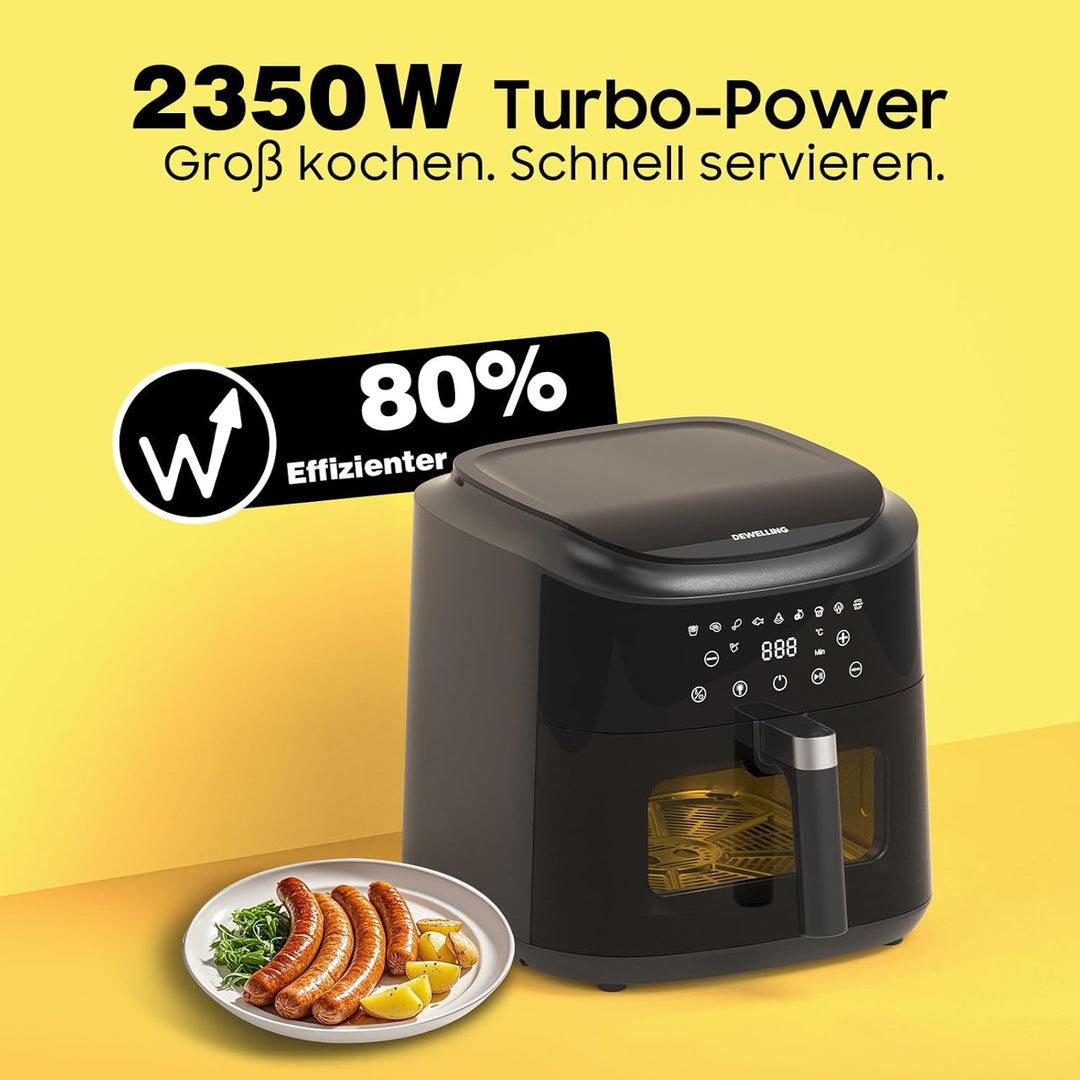 Heissluftfritteuse XXL 9L – 2350W Airfryer für Schnellgar, Heissluftfriteuse mit grossem Sichtfenste