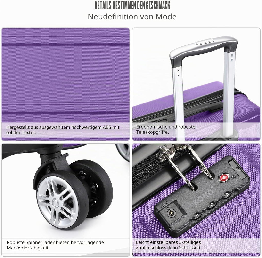 Kono Koffer Trolley Hartschale Handgepäck Zwillingsrollen Leichtgewicht ABS Kabinentrolley Reisekoff