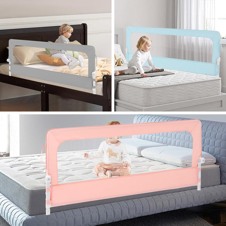 Bettgitter Prinzessin Rosa | 176x66-83 cm | Klappbar &amp; Höhenverstellbar | Ohne Bohren | Mit Atmungsa