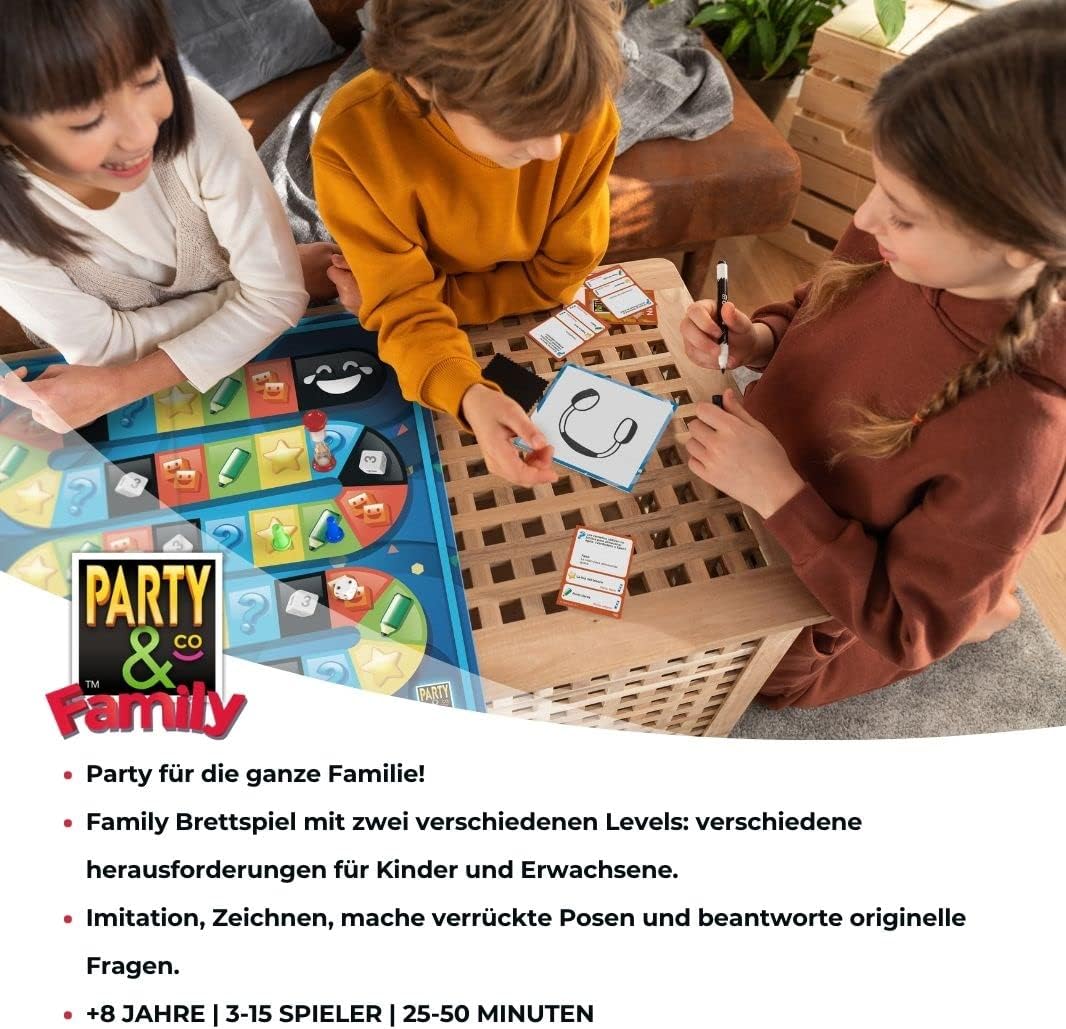 - Party & Co. Family Multi-Test-Brettspiel, 3 bis 15 Spieler, ab 8 Jahren, auf Deutsch