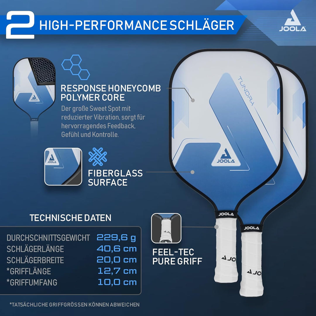 JOOLA Pickleball Set Blue Lightning Inklusive 2 Schläger, 4 Bällen und Tasche, ideal für Freizeitspi