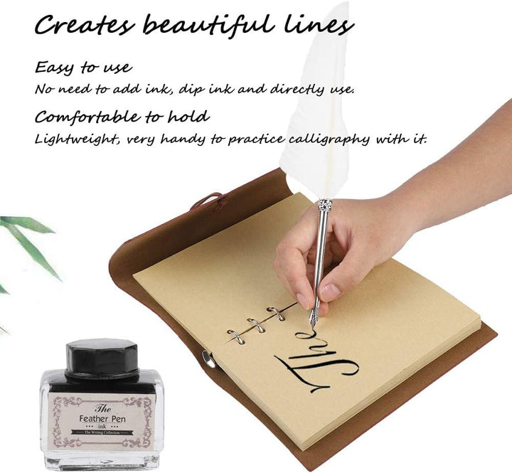 Feather Quill Pen Set, Retro Leder Notizbuch Feather Dip Pen Tintenflasche Set Briefpapier Geschenkb