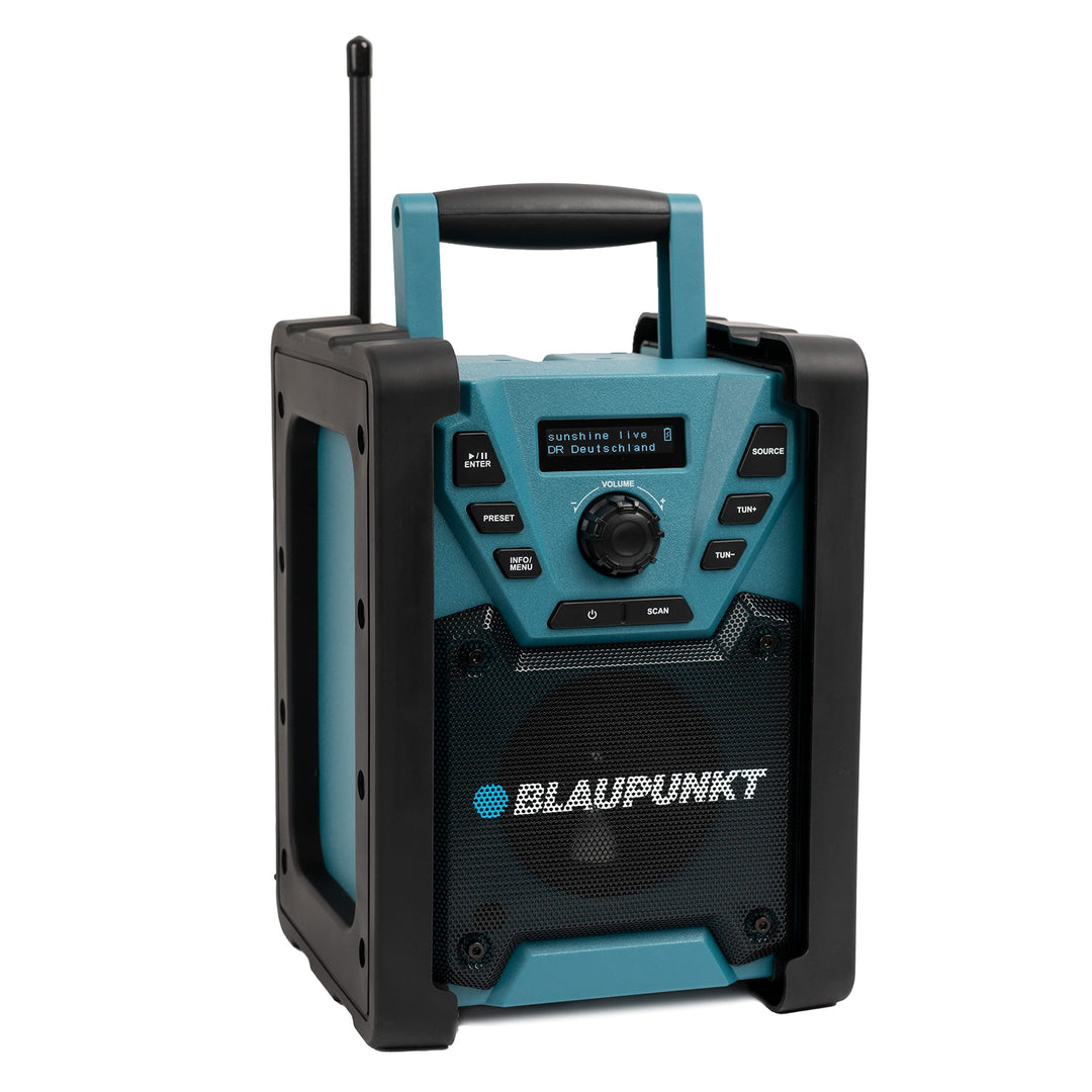Blaupunkt BSR 200 Baustellenradio mit Akku – Tragbares Radio mit Bluetooth robust (AUX-IN, 5 Watt RM