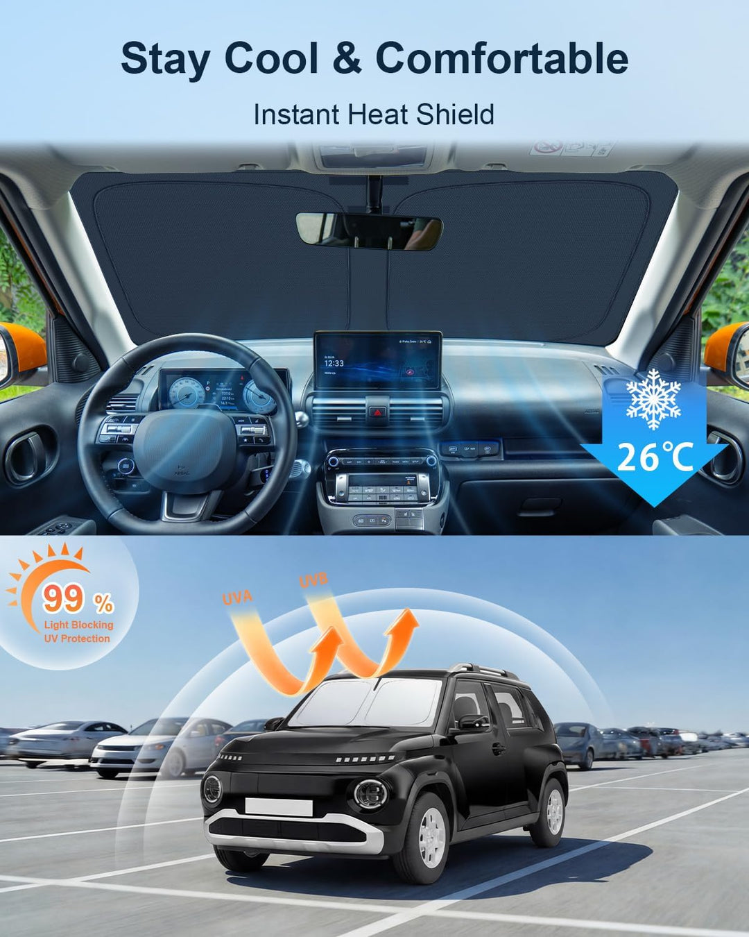 BIXUAN Frontscheiben-Sonnenschutz kompatibel mit 2025 2026 Hyundai Inster EV Auto Sonnenschutz Abdec