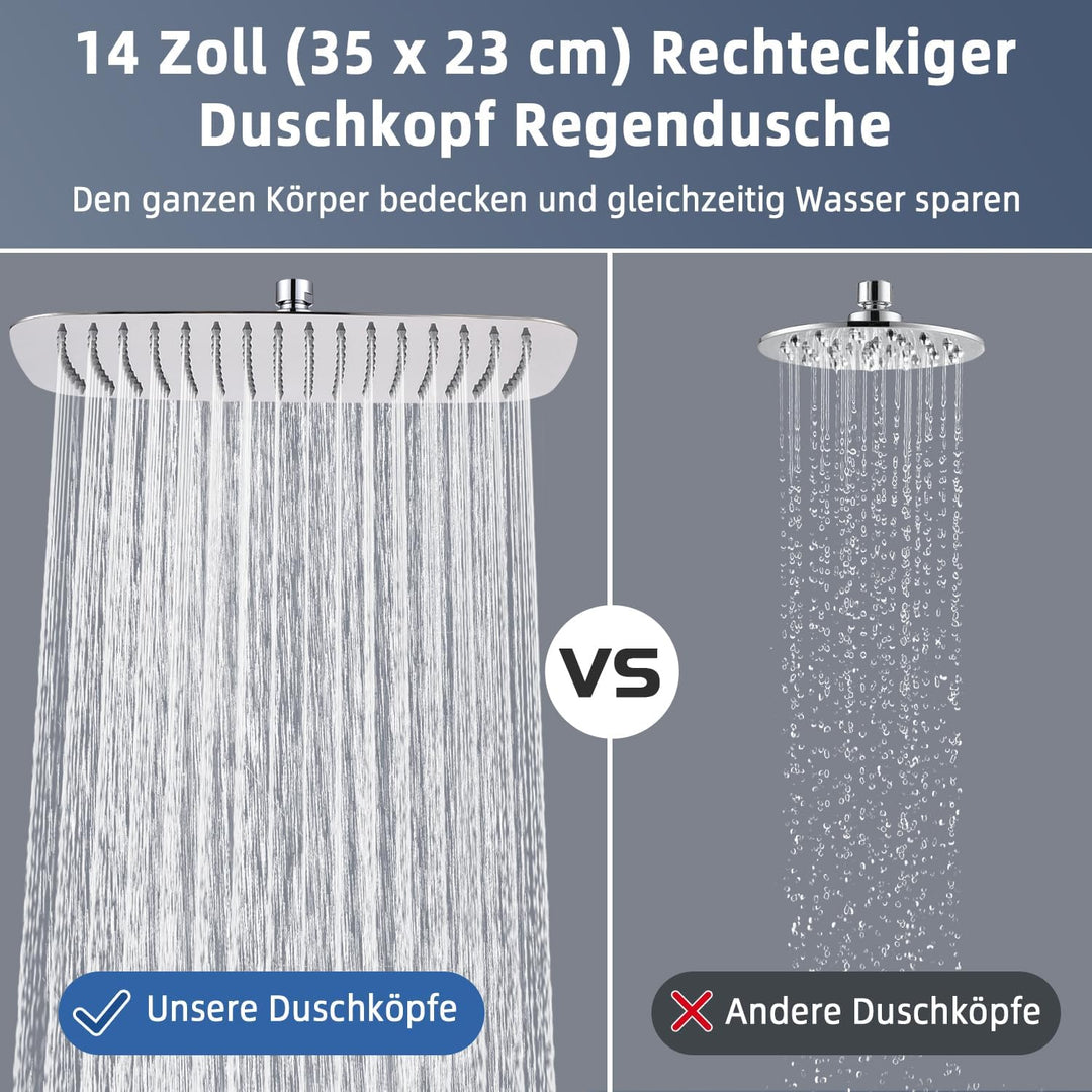 HardiValue Duschkopf Regendusche 14 Zoll (40 x 25 cm), Edelstahl Regendusche Duschkopf, Anti-Kalk-Dü