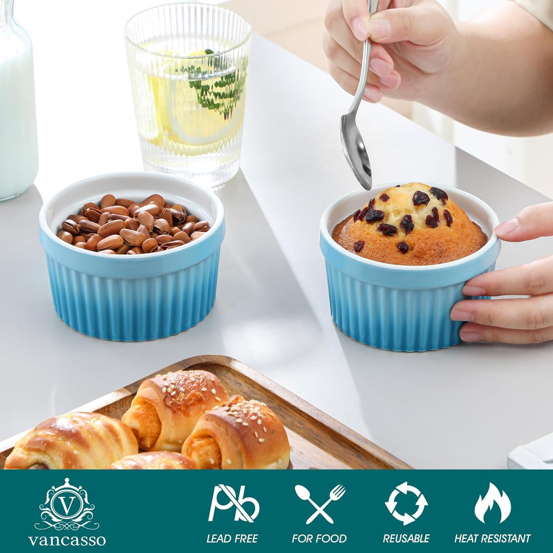 vancasso RAMEKINS 260ml Soufflé Förmchen Set von 6, Ø10,1cm Creme Brulee Schälchen Backofen sicher,