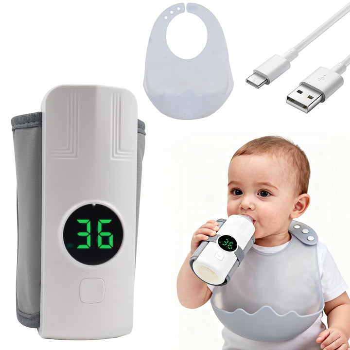 Flaschenwärmer Baby Unterwegs, 6 Temperaturstufen Drahtloses Milchwärmer mit LED Temperaturdisplay,