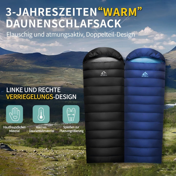 Ultraleichter Daunenschlafsack (680FP) – Kompaktes Packmass – 3 Jahreszeiten Schlafsack für Erwachse