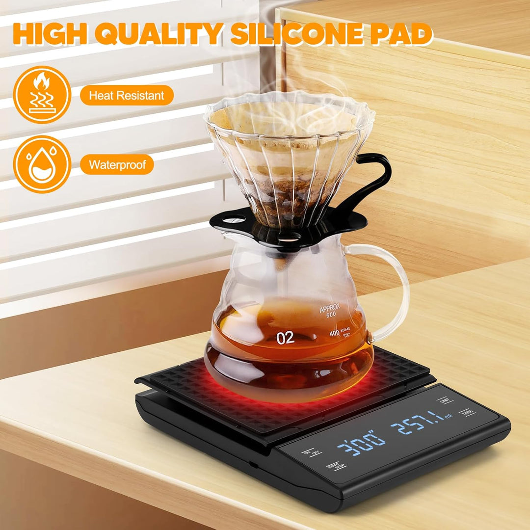 Kaffeewaage Digitale mit 3 AAA Batterie, Bis 3kg/0,1g, Batteriebetrieben Espresso Waage mit Timer, M