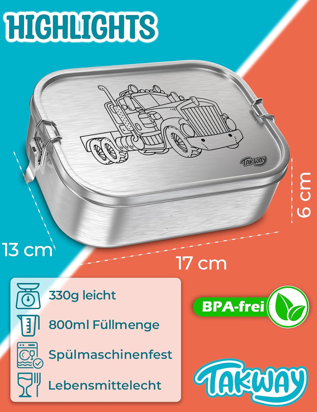 Edelstahl Brotdose mit Fächern 800ml – Auslaufsichere Lunchbox für Kinder & Erwachsene, Bento Box mi