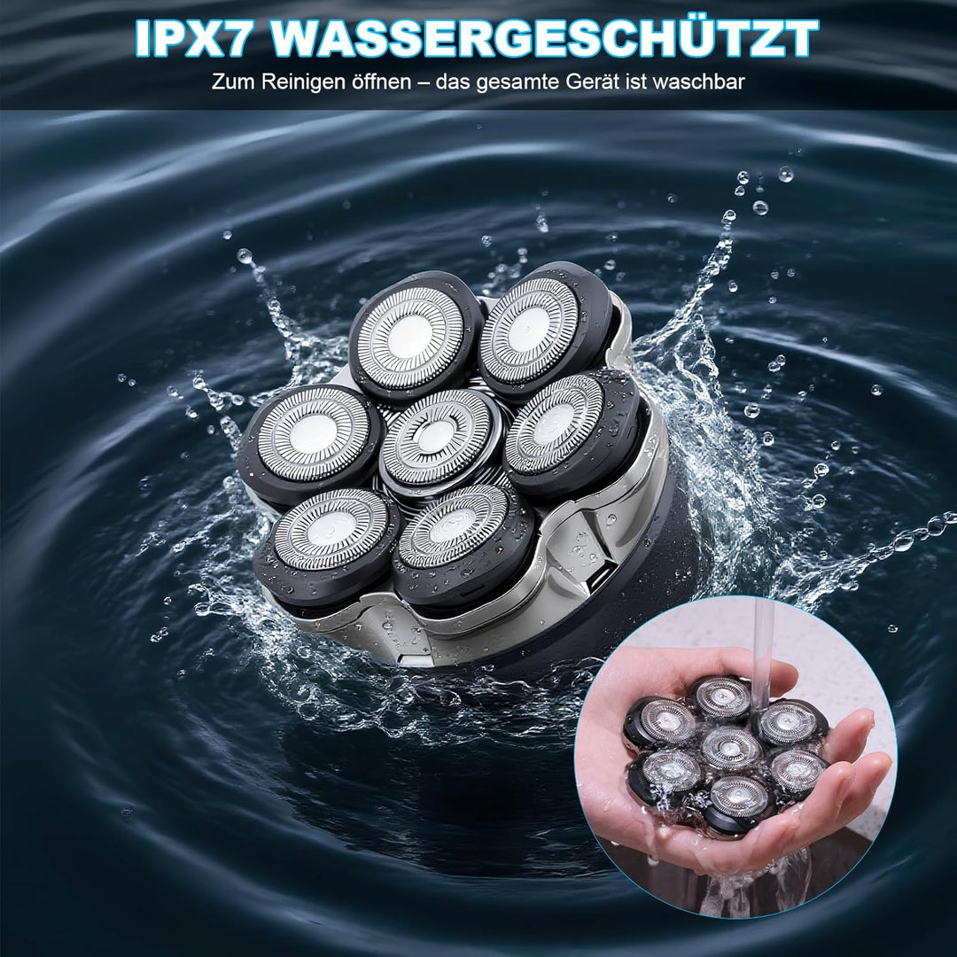 Carehabi Glatzen Rasierer Herren, Glatzenrasierer Elektrisch IPX6 Wasserdicht Magnetisch 7D Schweben